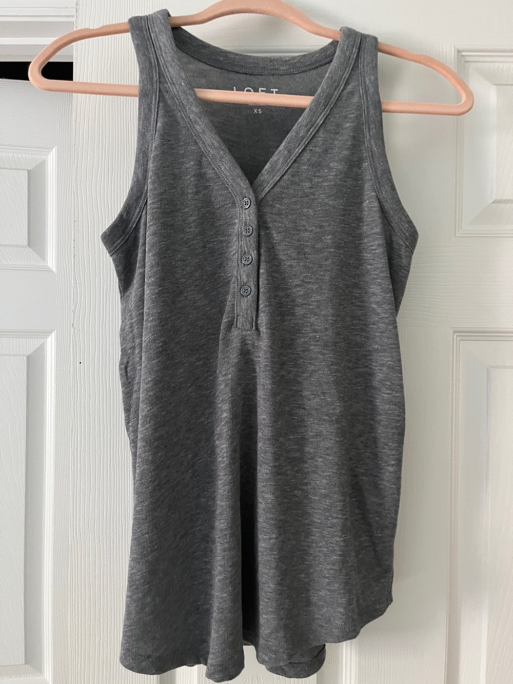 LOFT Charcoal Sleeveless Henley Top